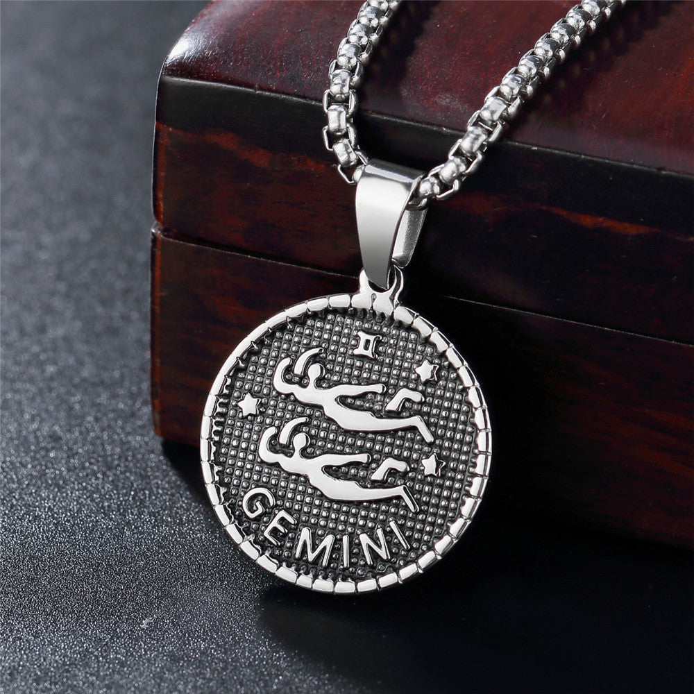 Planderful Twelve Constellations Stainless Steel Pendant Unisex Necklace Durable Everyday Genie