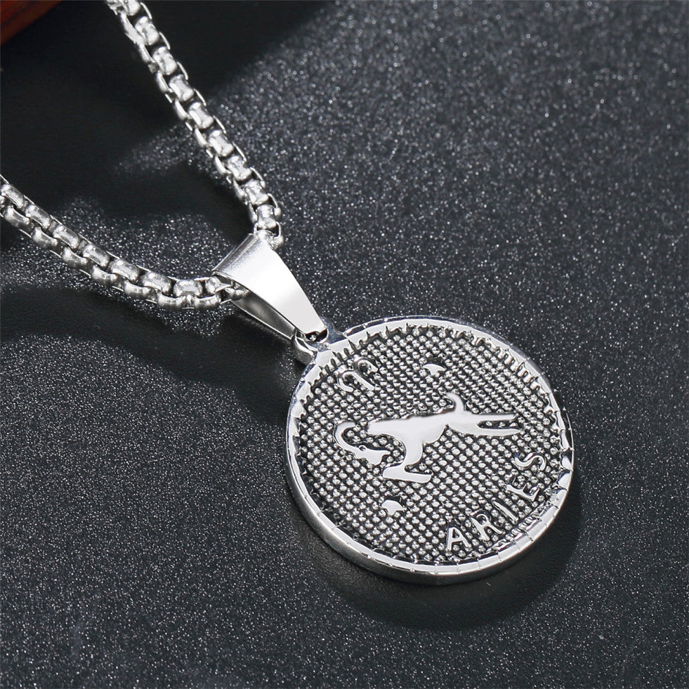 Planderful Twelve Constellations Stainless Steel Pendant Unisex Necklace Durable Everyday Genie
