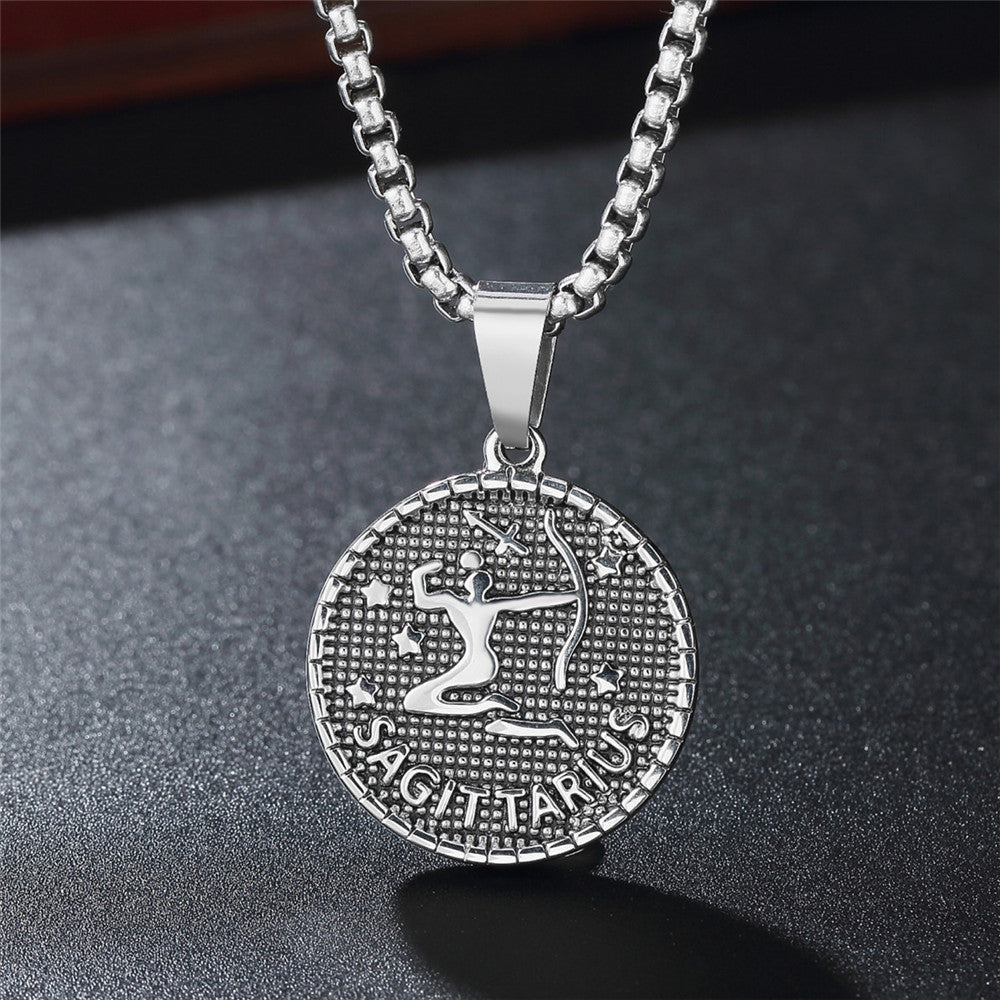 Planderful Twelve Constellations Stainless Steel Pendant Unisex Necklace Durable Everyday Genie