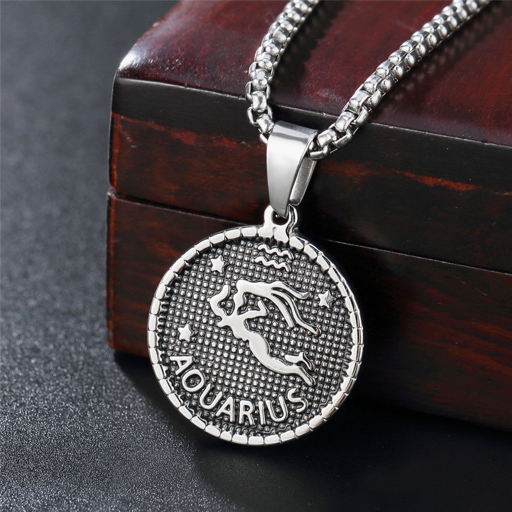 Planderful Twelve Constellations Stainless Steel Pendant Unisex Necklace Durable Everyday Genie