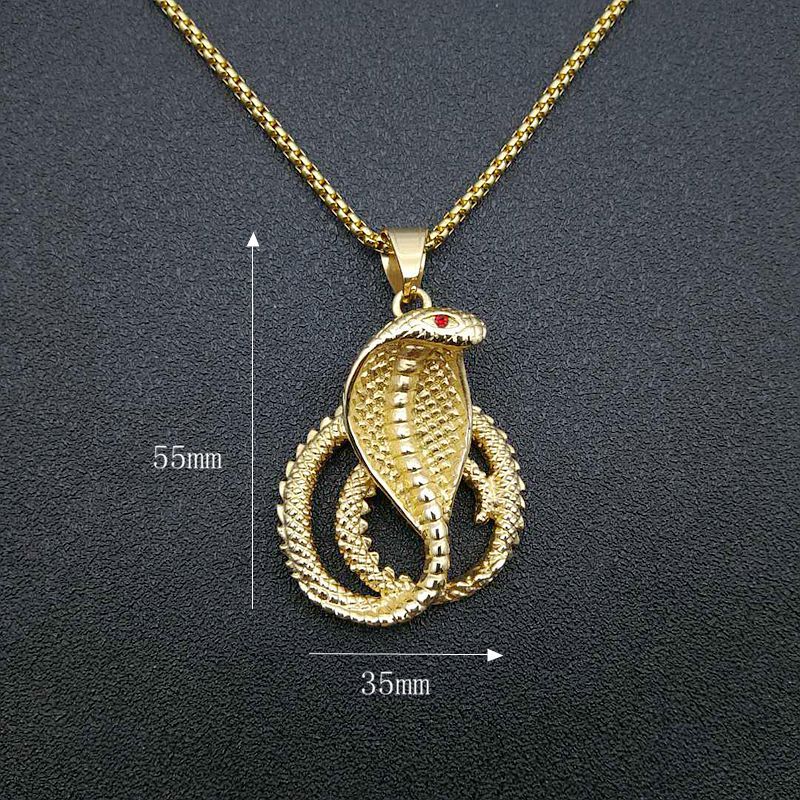 Planderful Hip Hop Jewelry Cobra Pendant Necklace Stainless Steel Gold Plated Zircon For Men