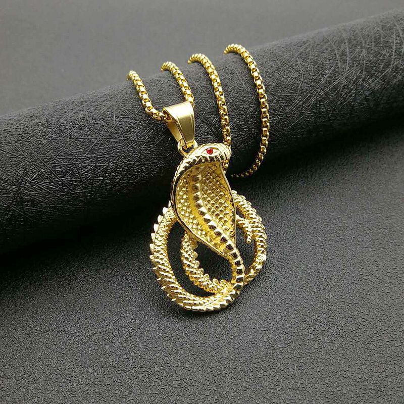 Planderful Hip Hop Jewelry Cobra Pendant Necklace Stainless Steel Gold Plated Zircon For Men