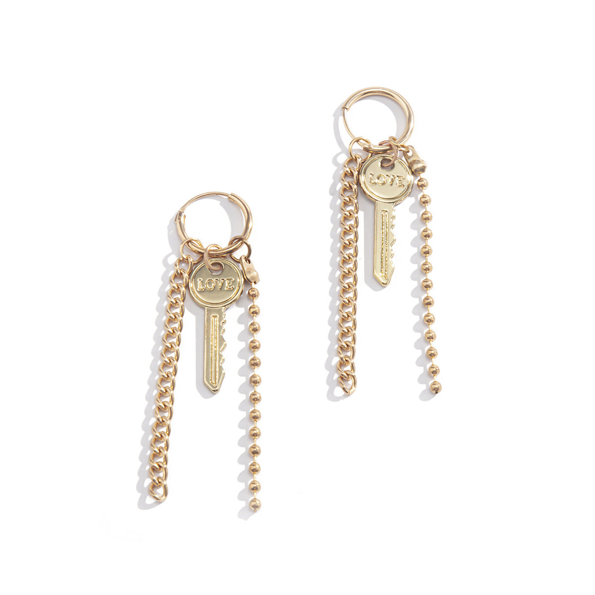 Retro Geometric Handmade Letter Earrings with Multiple Keys, Bead Chains, and Tassels for Women