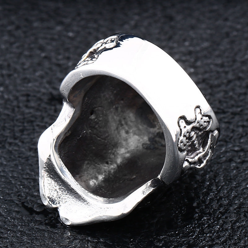 Personalized Titanium Skull Ring for Men with Unique Zircon Inlay - Bold Alternative Jewelry