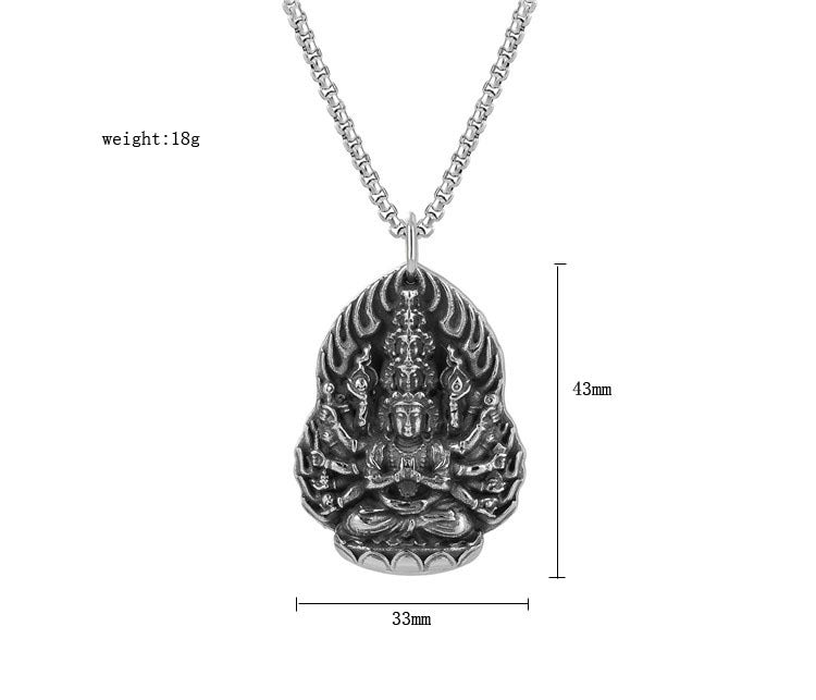 Planderful Guanyin Pendant Titanium Steel Amulet Timeless Personalised Unisex Protection Jewelry