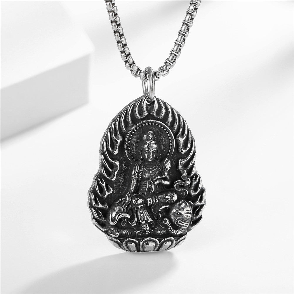 Planderful Guanyin Amulet Pendant Stainless Steel Necklace For Unisex Protection And Style
