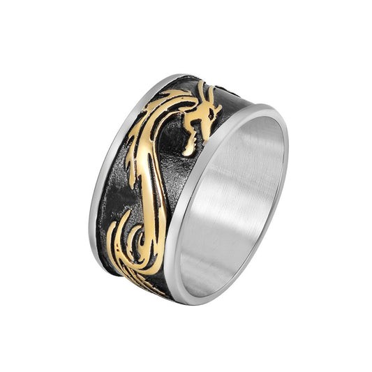 Chinese Dragon Pattern Relief Titanium Steel Ring for Men
