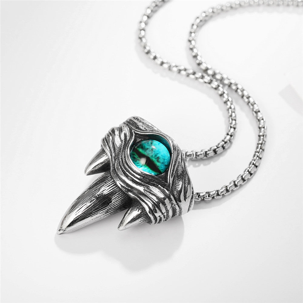 Planderful Devils Eye Stainless Steel Necklace With Beast Claws Pendant For Unisex Protection Statement