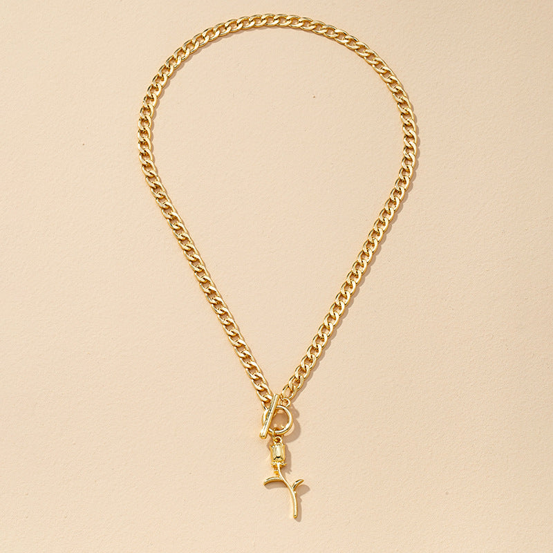Rose Gold Cross Pendant Necklace with Metal Chain - Vienna Verve Collection
