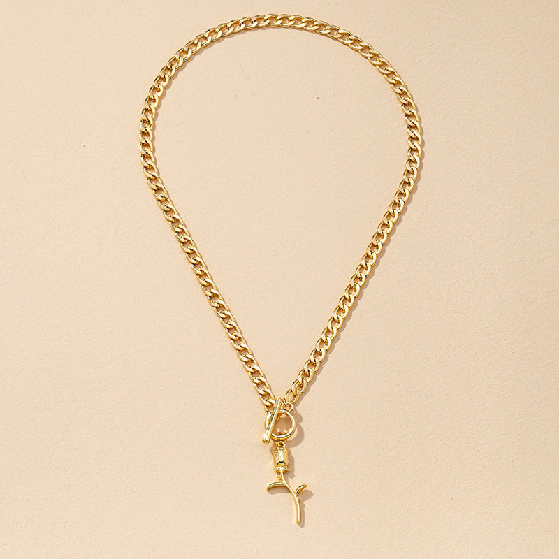 Rose Gold Cross Pendant Necklace with Metal Chain - Vienna Verve Collection