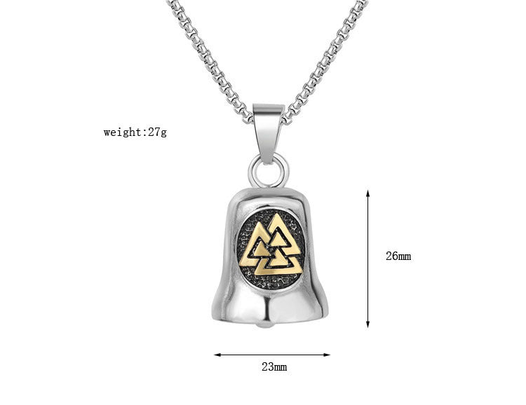 Planderful Stainless Steel Viking Triangular Bell Pendant For Men And Women Necklace With Protection Charm