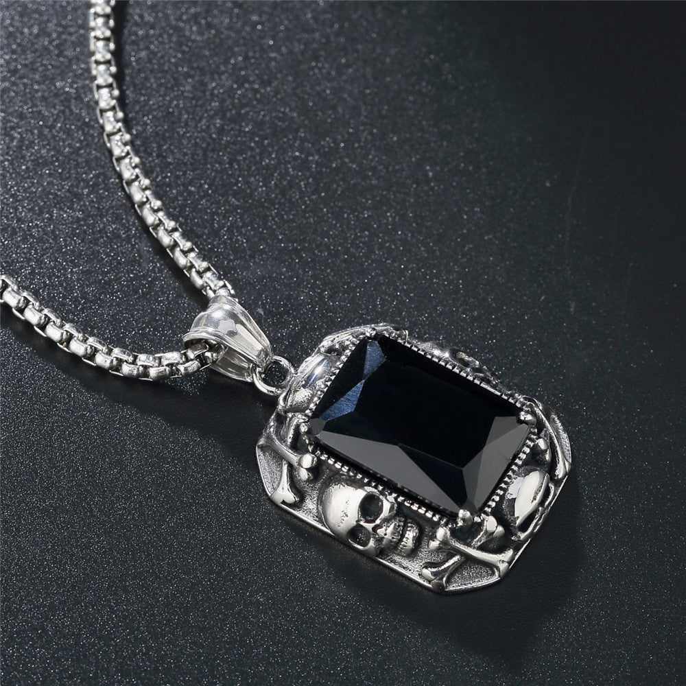 Skull Gemstone Titanium Steel Pendant Necklace