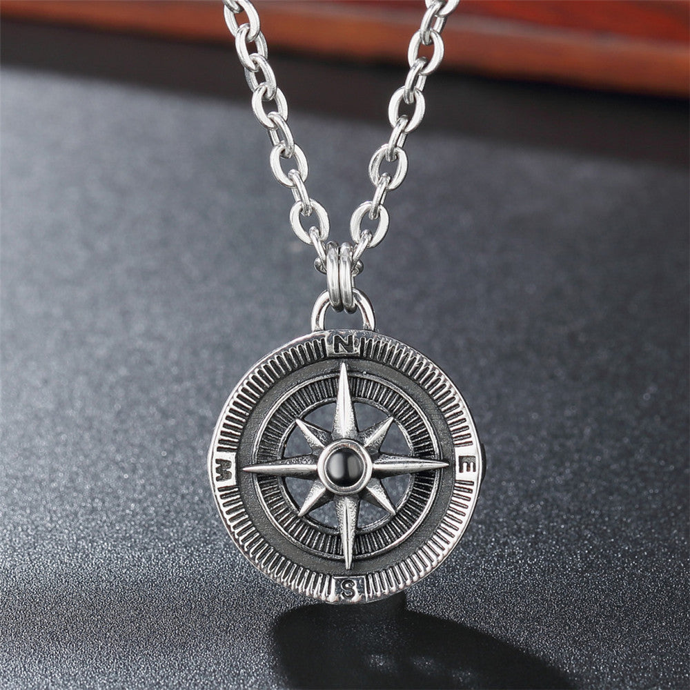 Planderful Compass Pendant For Men Titanium Steel Durable Retro Style Unisex Jewelry Statement