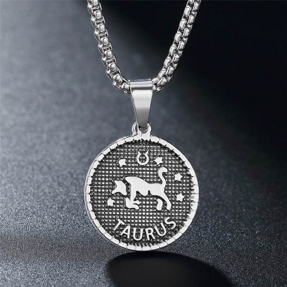 Planderful Twelve Constellations Stainless Steel Pendant Unisex Necklace Durable Everyday Genie