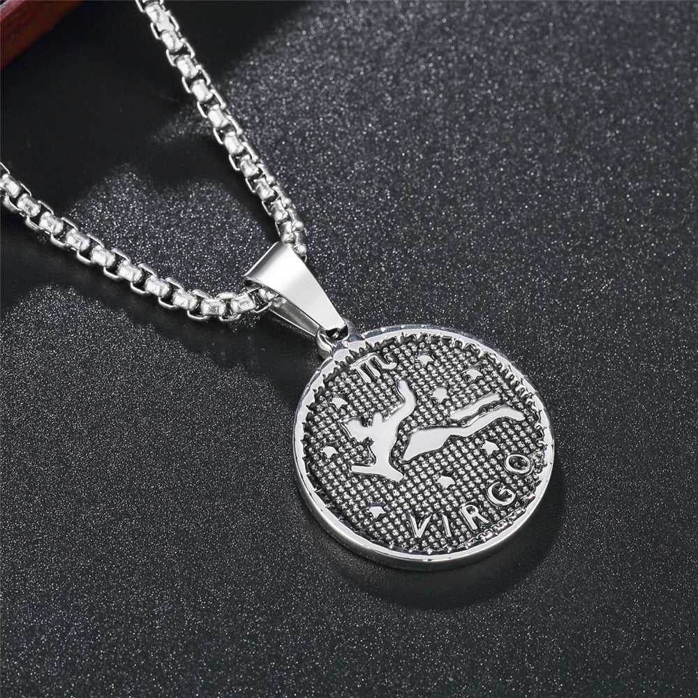 Planderful Twelve Constellations Stainless Steel Pendant Unisex Necklace Durable Everyday Genie