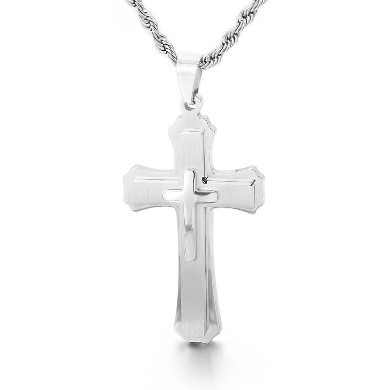 Stylish Stainless Steel Cross Pendant Necklace for Men – European and American Design