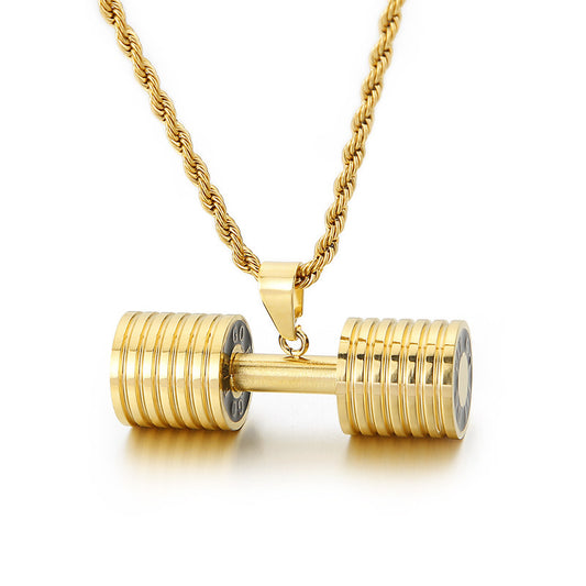 Japanese and Korean Style Titanium Steel Barbell Pendant Necklace for Men