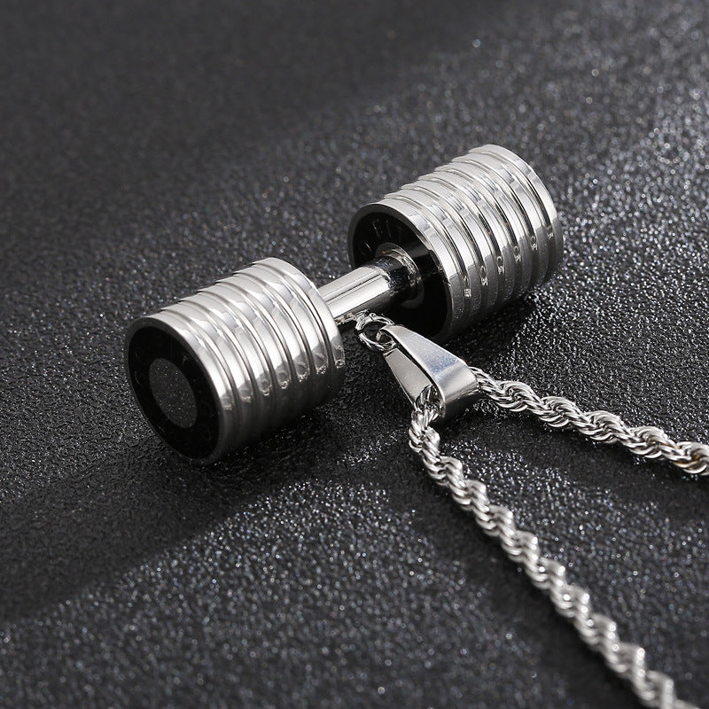 Japanese and Korean Style Titanium Steel Barbell Pendant Necklace for Men