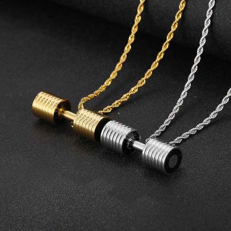 Japanese and Korean Style Titanium Steel Barbell Pendant Necklace for Men