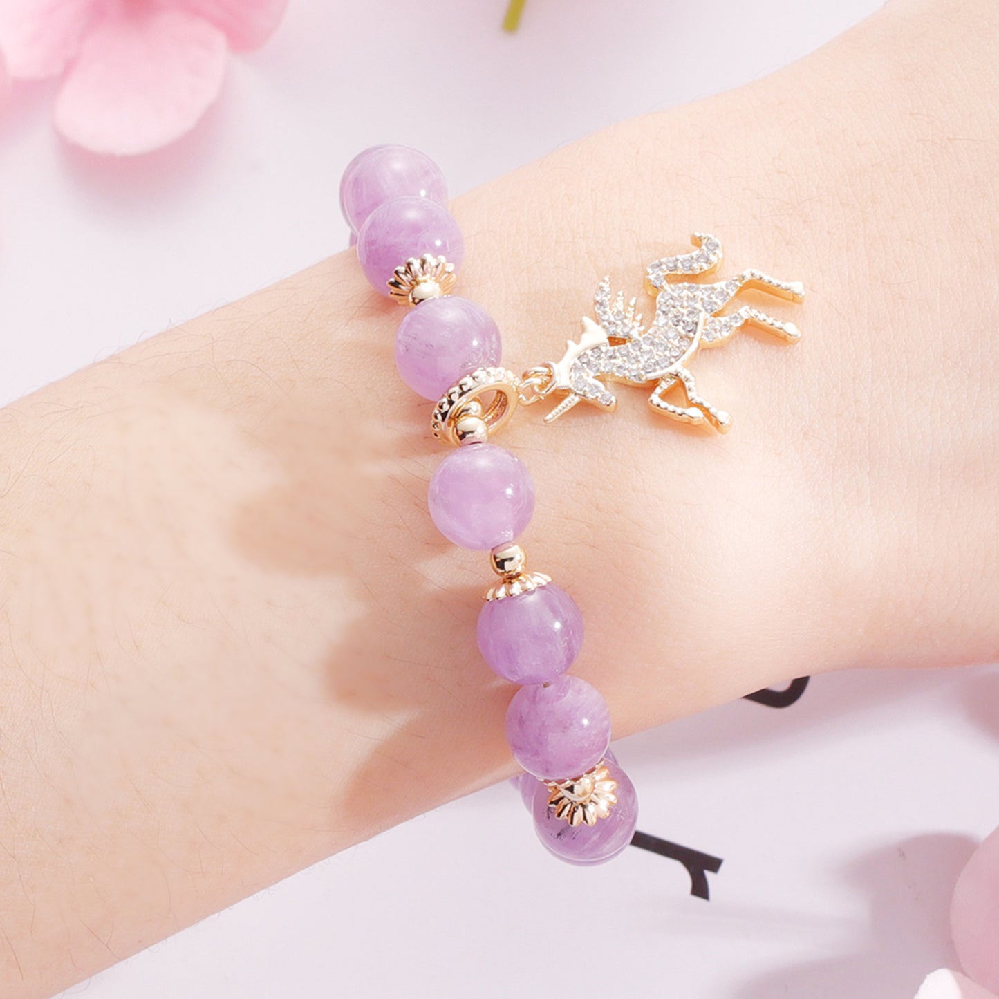Seeking Wealth and Fortune Crystal Bracelet with Amethyst and Strawberry Crystal