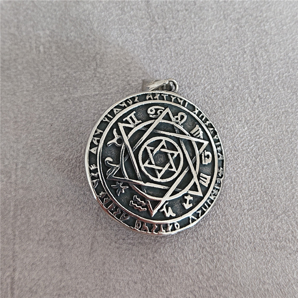 Planderful Angel and Devil Eye Green Hexagram Pendant Stainless Steel Unisex Protection Charm