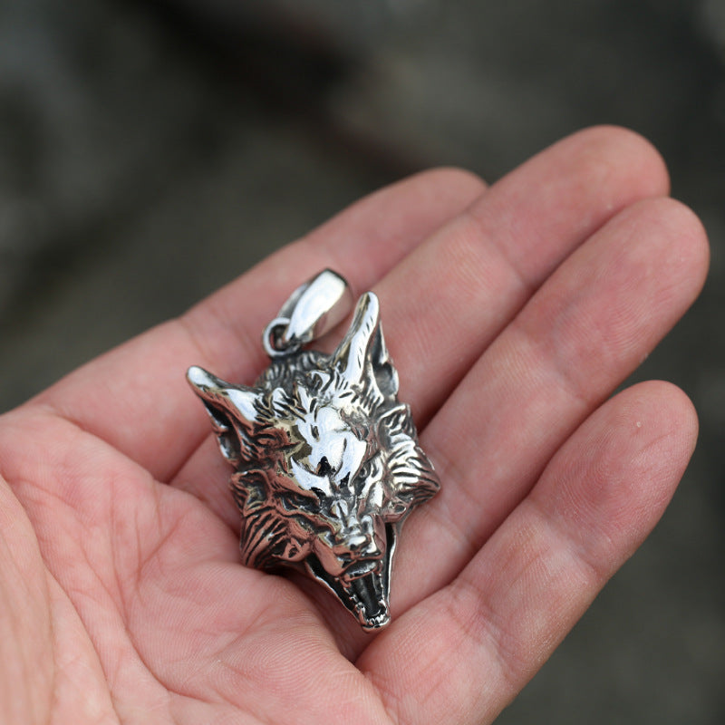 Customized Retro Wolf Head Pendant in Titanium Steel for Men - European and American Style