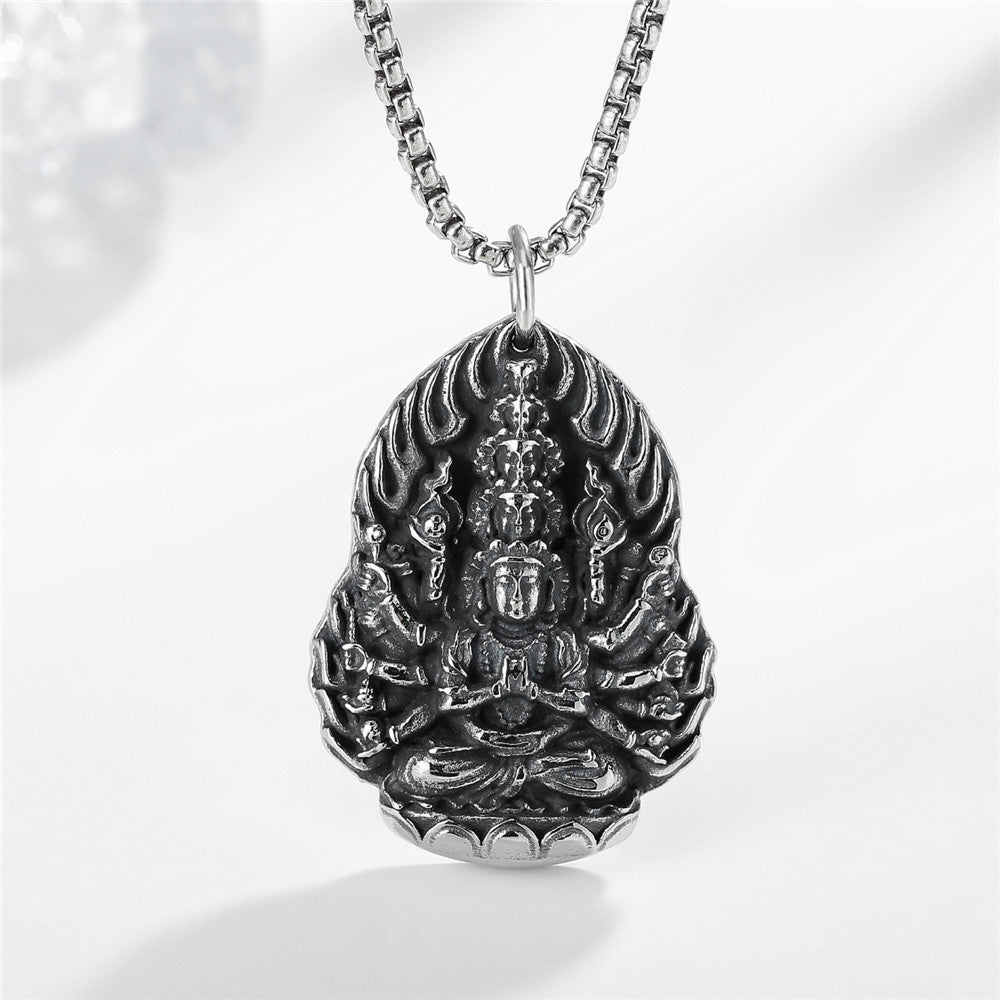 Planderful Guanyin Pendant Titanium Steel Amulet Timeless Personalised Unisex Protection Jewelry