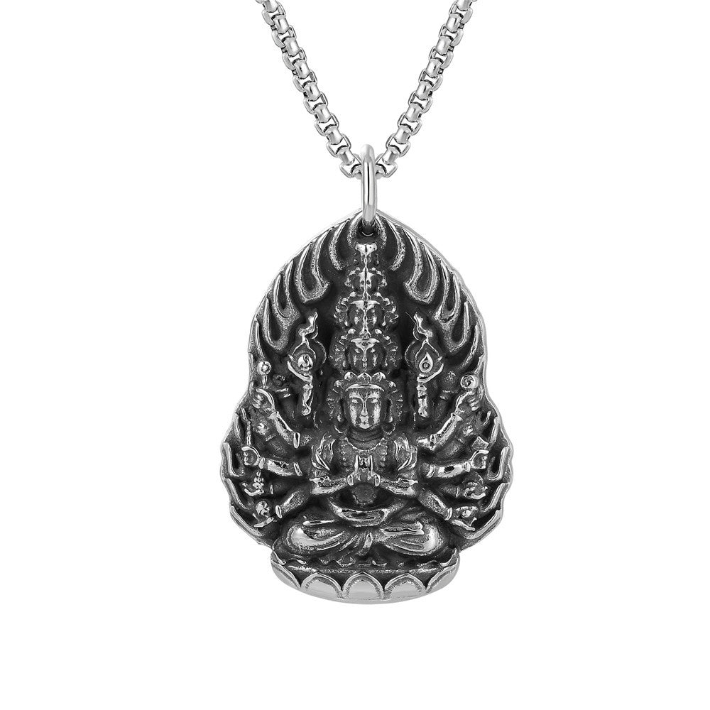 Planderful Guanyin Pendant Titanium Steel Amulet Timeless Personalised Unisex Protection Jewelry