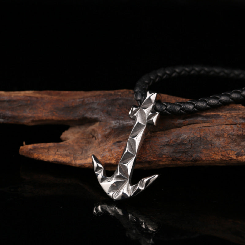 Titanium Steel Punk Anchor Pendant - Retro Men's Jewelry for Unique Style