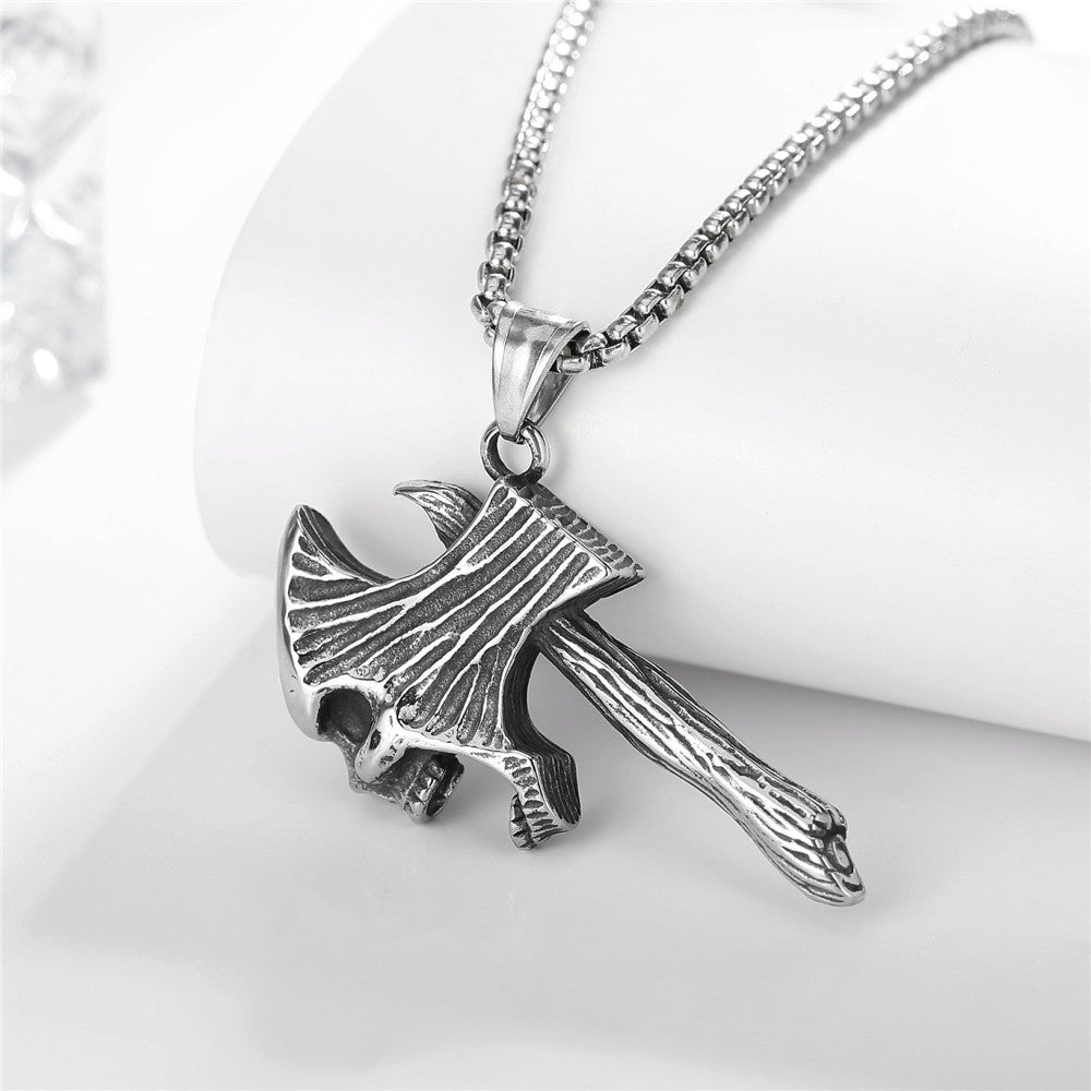 Skull Axe Stainless Steel Pendant Necklace