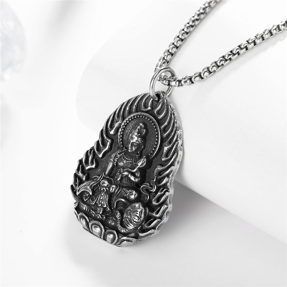 Planderful Guanyin Amulet Pendant Stainless Steel Necklace For Unisex Protection And Style