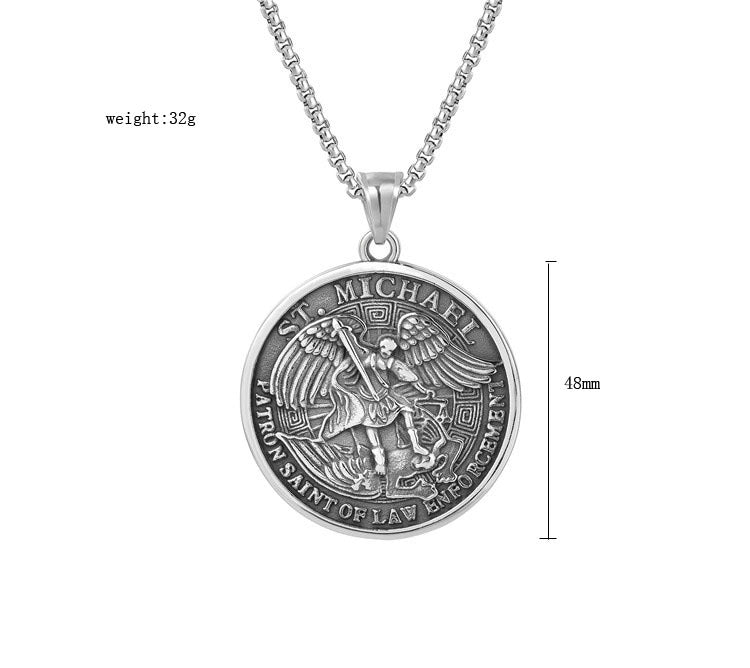 Planderful Ares Greek Mythology Pendant Retro Titanium Steel Round Card Necklace Unisex Protection Statement