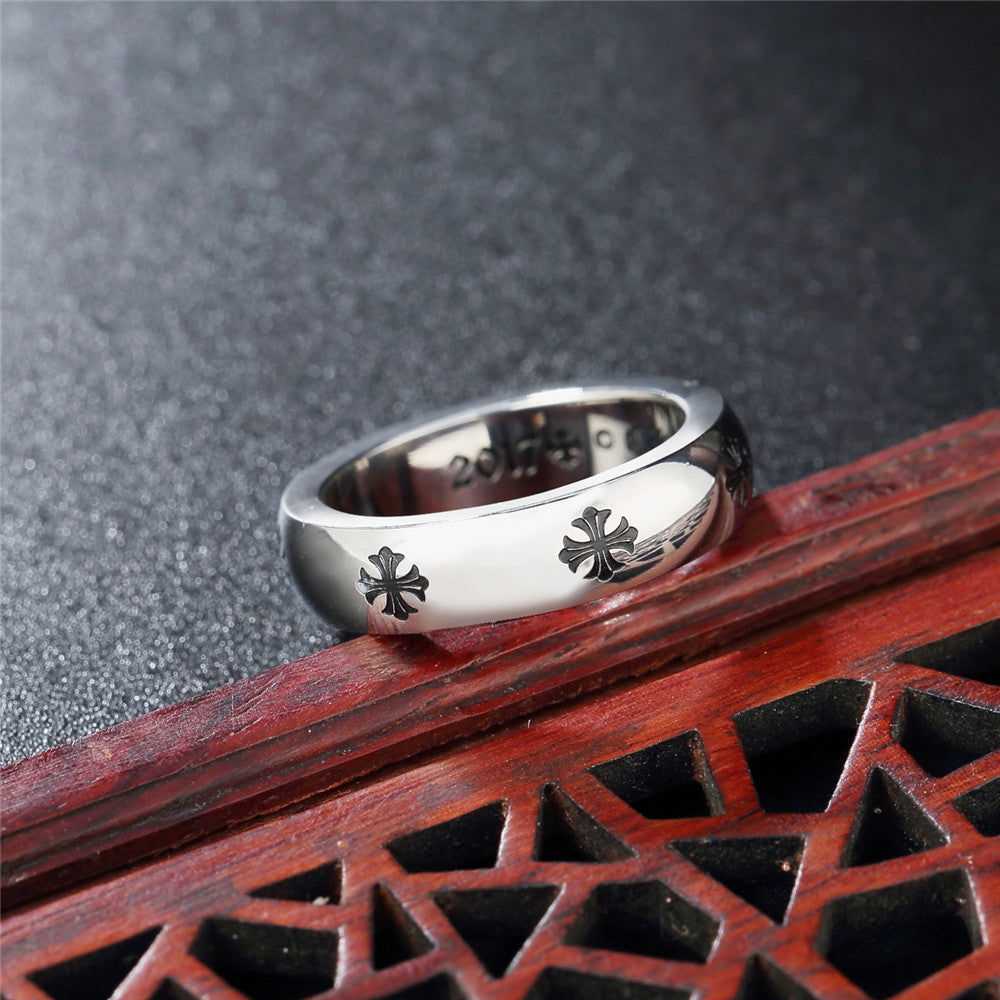 Simple Cross Flower Pattern Titanium Steel Ring for Men