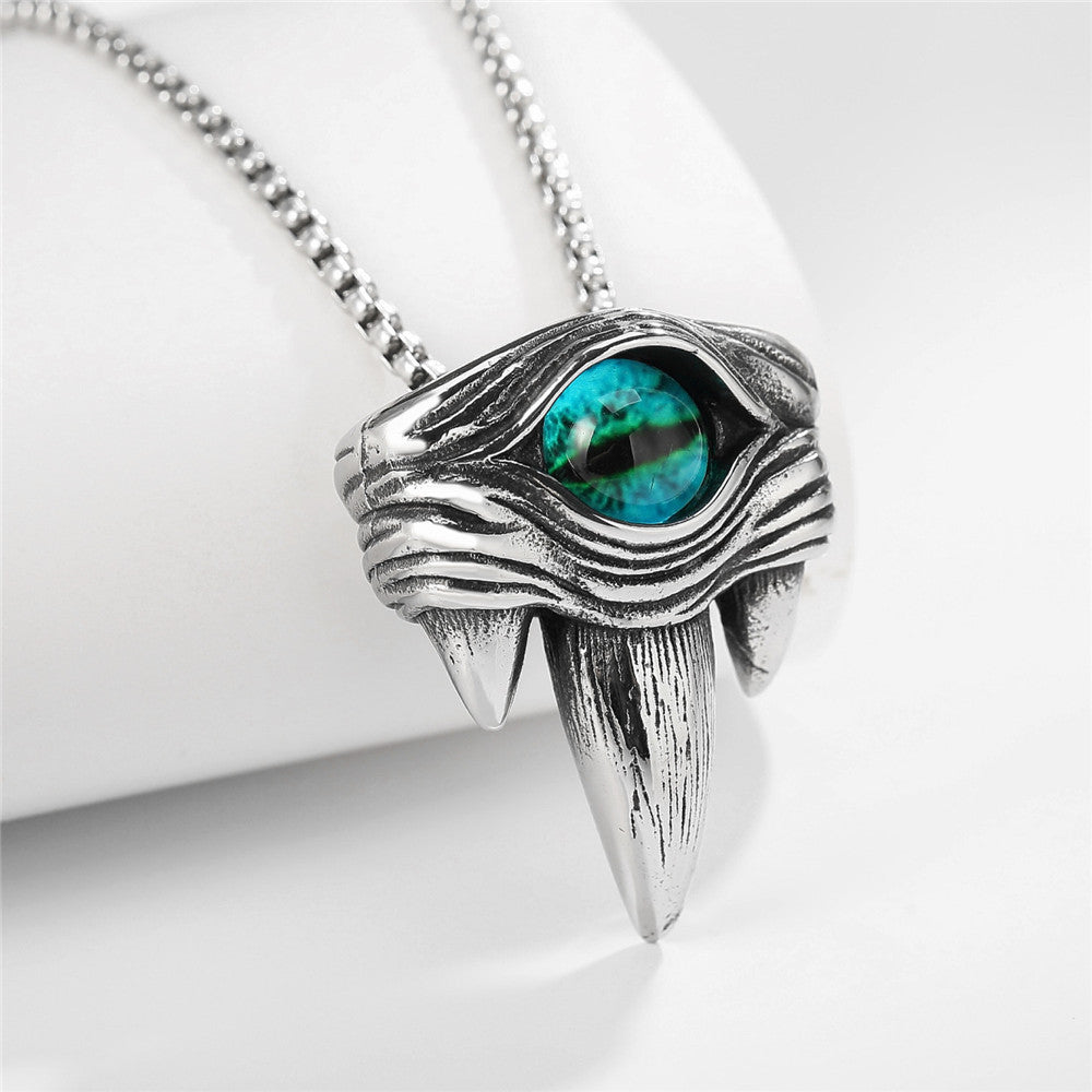 Planderful Devils Eye Stainless Steel Necklace With Beast Claws Pendant For Unisex Protection Statement