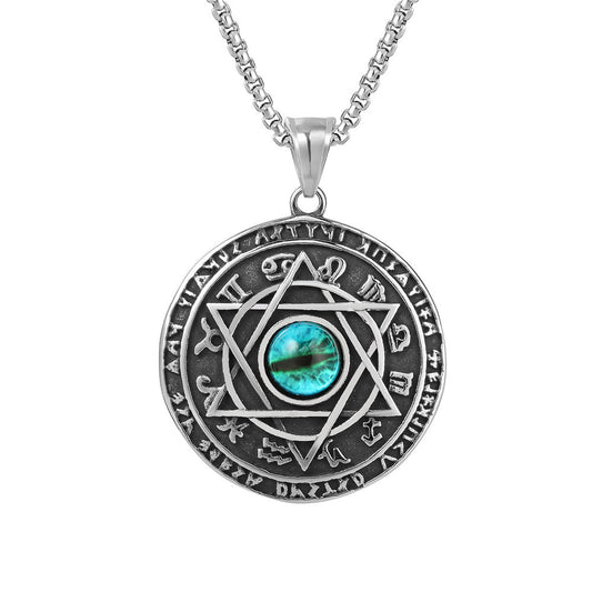 Planderful Angel and Devil Eye Green Hexagram Pendant Stainless Steel Unisex Protection Charm