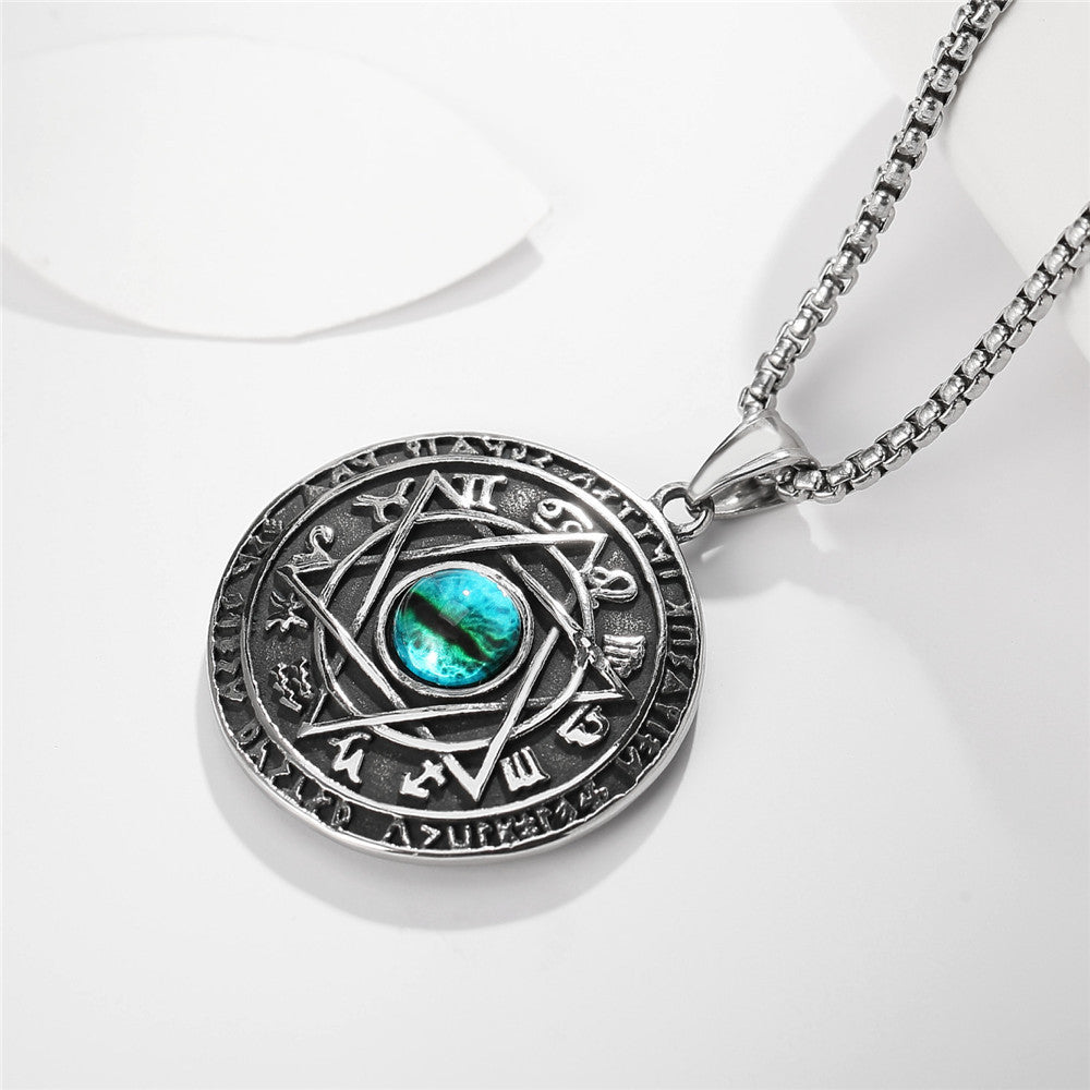 Planderful Angel and Devil Eye Green Hexagram Pendant Stainless Steel Unisex Protection Charm