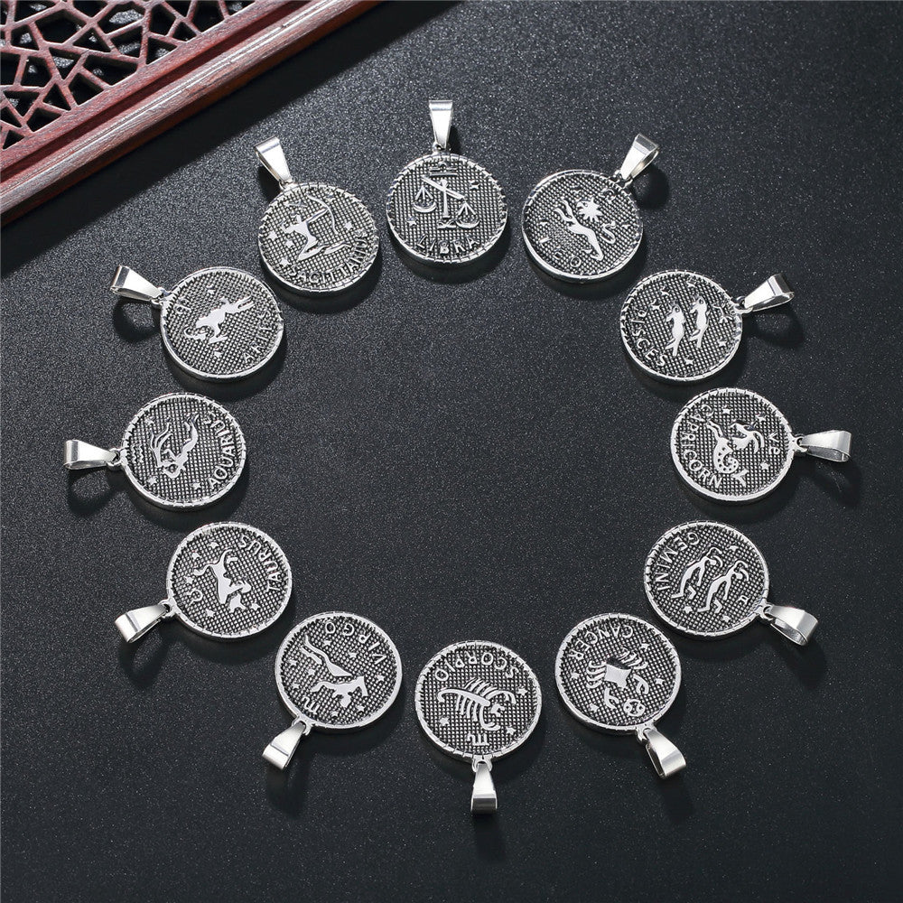 Planderful Twelve Constellations Stainless Steel Pendant Unisex Necklace Durable Everyday Genie