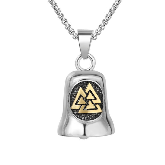 Planderful Stainless Steel Viking Triangular Bell Pendant For Men And Women Necklace With Protection Charm