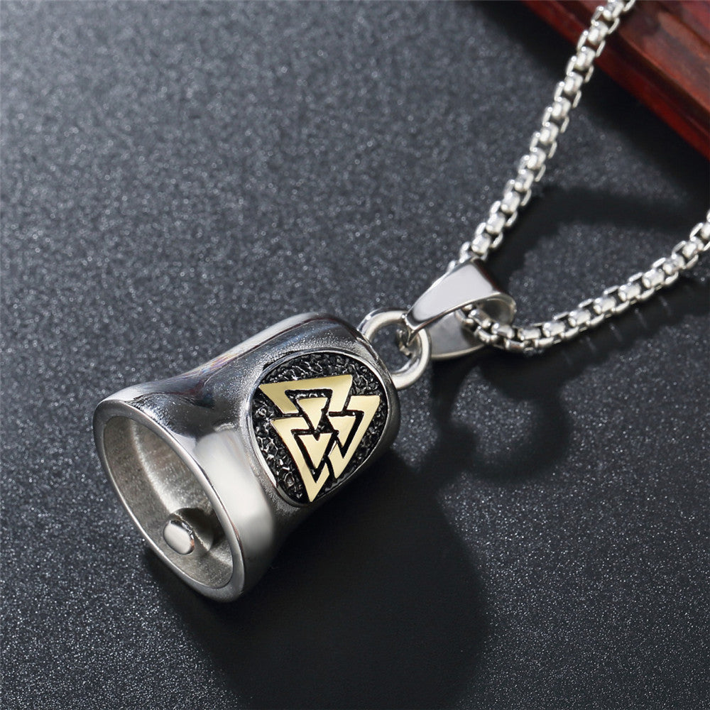 Planderful Stainless Steel Viking Triangular Bell Pendant For Men And Women Necklace With Protection Charm
