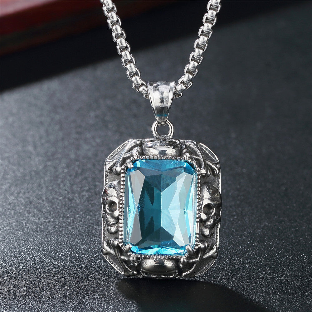 Skull Gemstone Titanium Steel Pendant Necklace