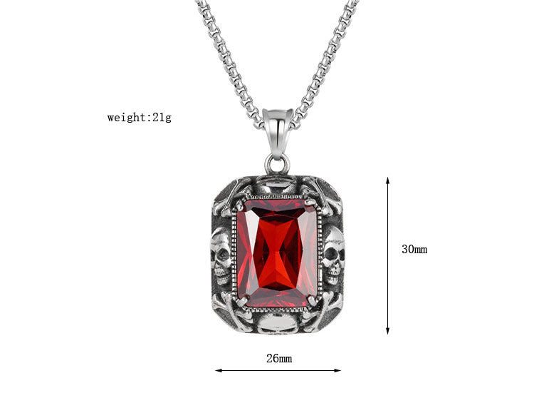 Skull Gemstone Titanium Steel Pendant Necklace