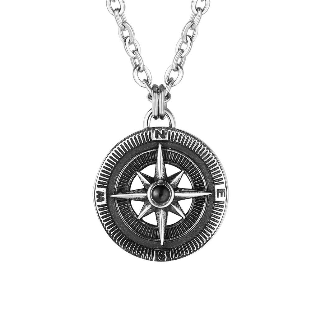 Planderful Compass Pendant For Men Titanium Steel Durable Retro Style Unisex Jewelry Statement