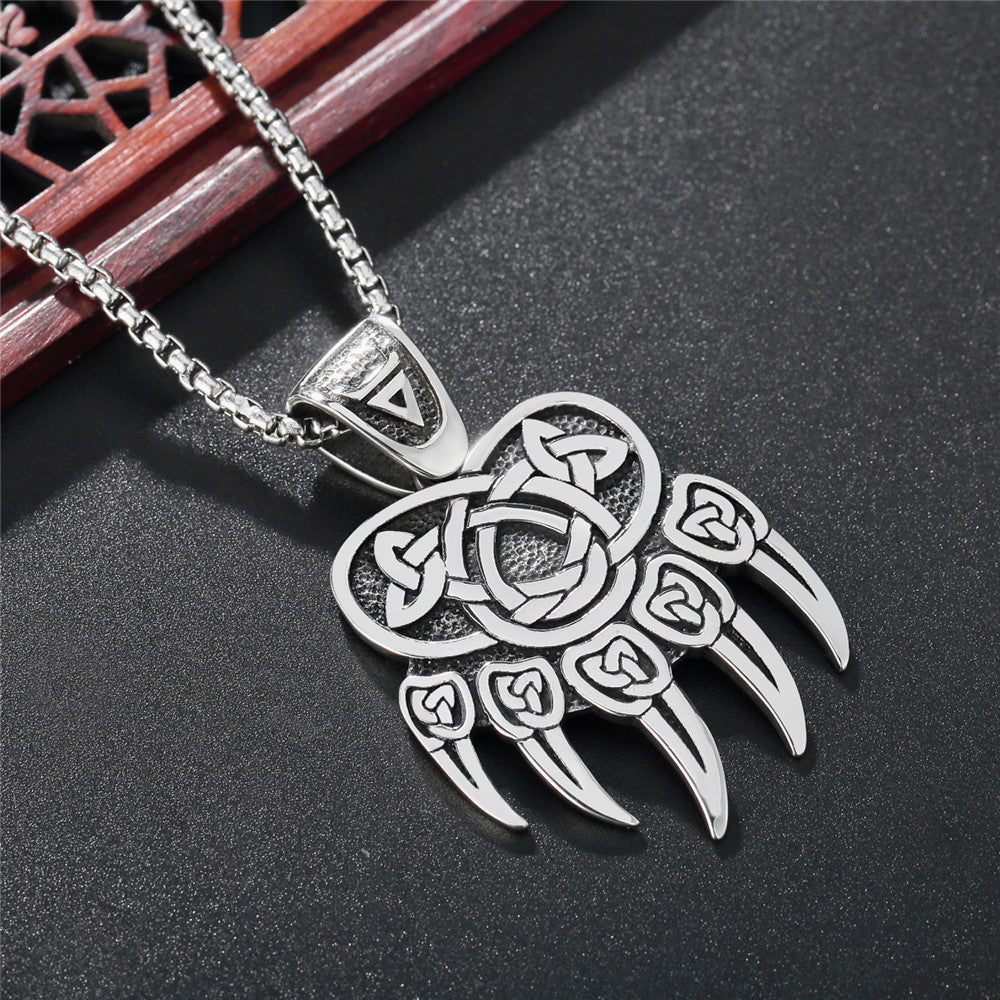 Viking Pendant For Men And Unisex Nordic Bear Claw Titanium Steel Necklace Planderful Retro Protective Charm