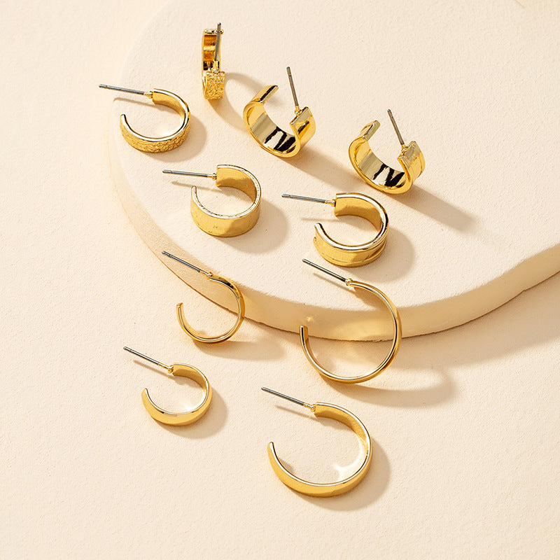 European & American Chic Metal C-Shaped Earrings Set - Vienna Verve Collection