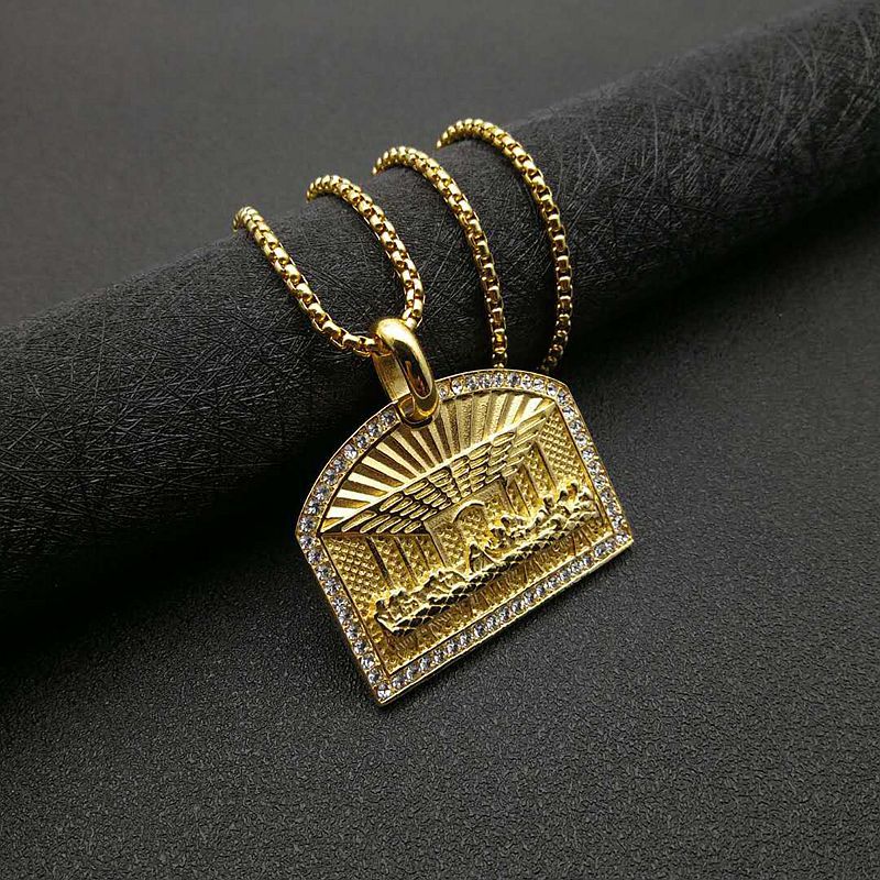 Planderful Everyday Genie Hip Hop Titanium Steel Gold Plated Zircon Pendant Necklace For Men