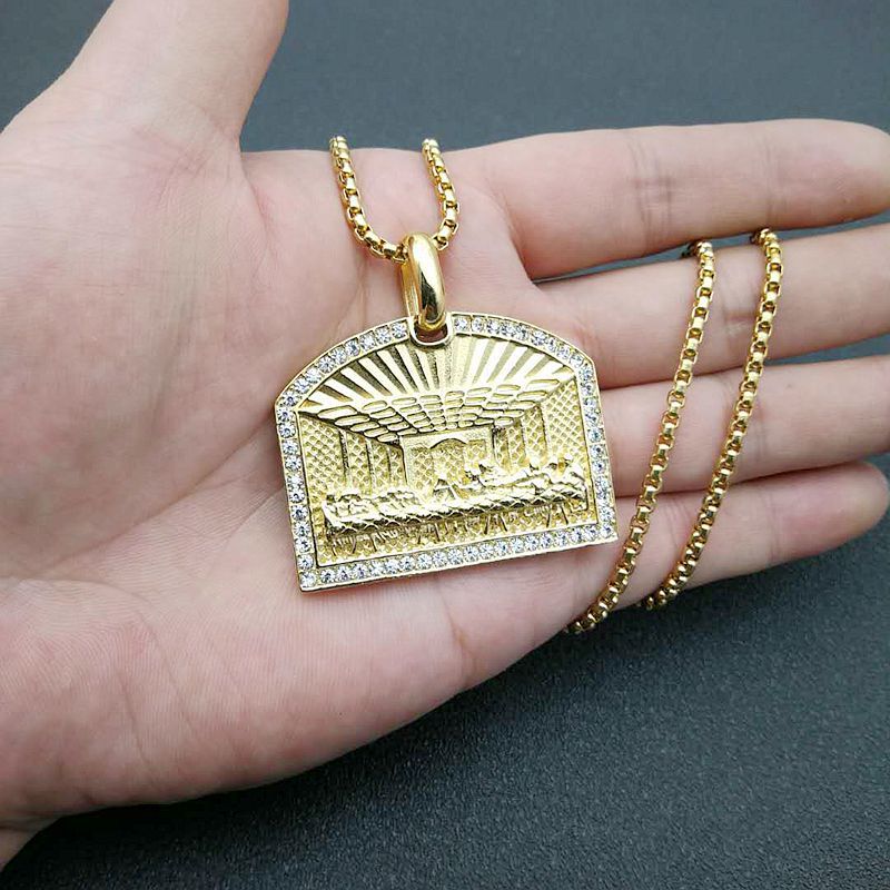 Planderful Everyday Genie Hip Hop Titanium Steel Gold Plated Zircon Pendant Necklace For Men