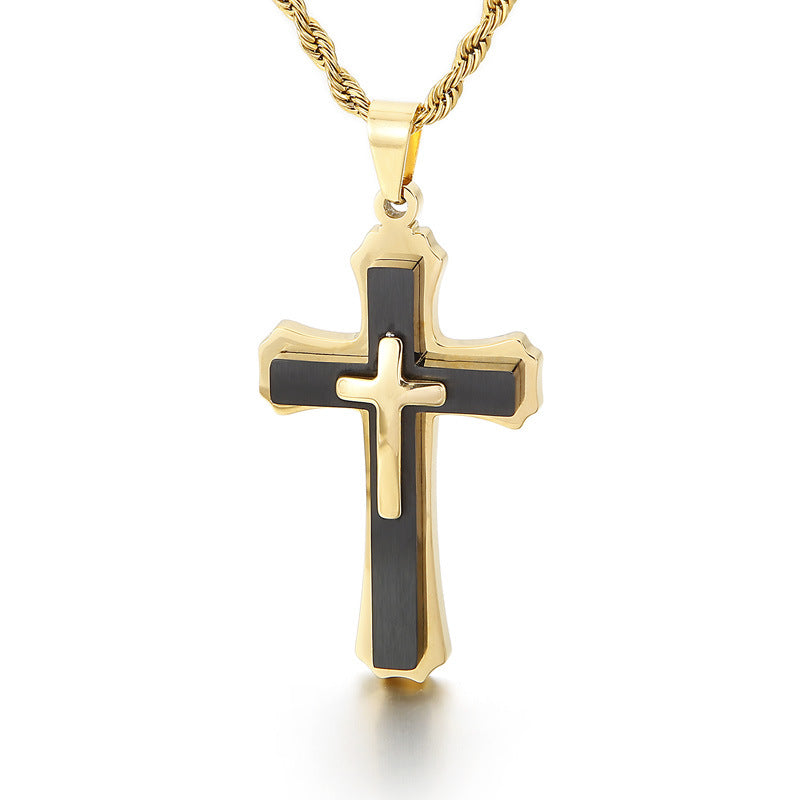 Stylish Stainless Steel Cross Pendant Necklace for Men – European and American Design