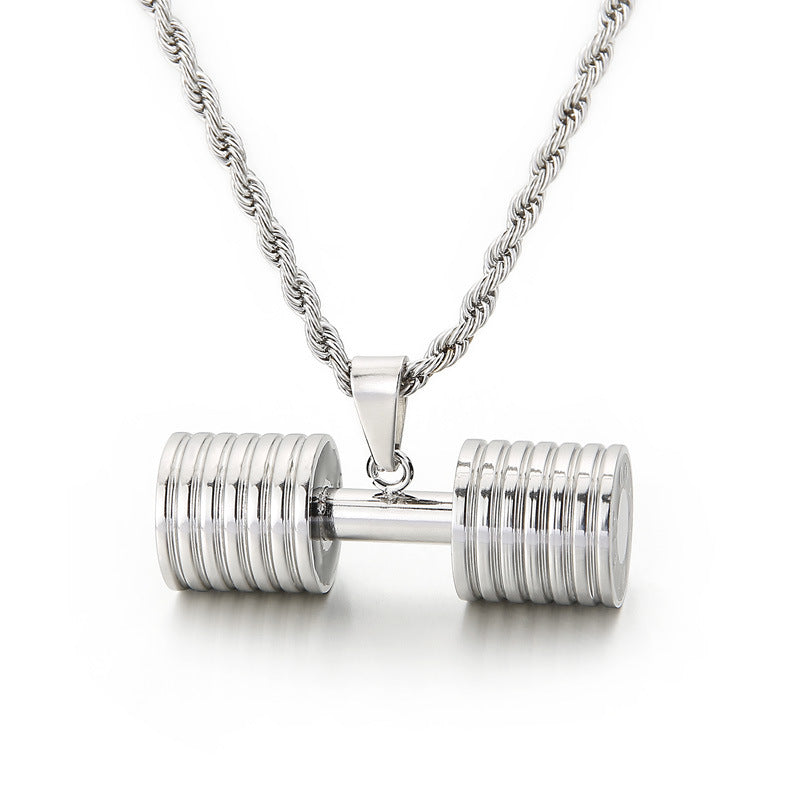 Japanese and Korean Style Titanium Steel Barbell Pendant Necklace for Men