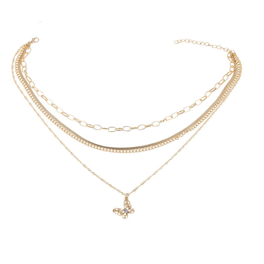 Europe and The United States Simple Butterfly and Snake Bone Chain Flower Necklace