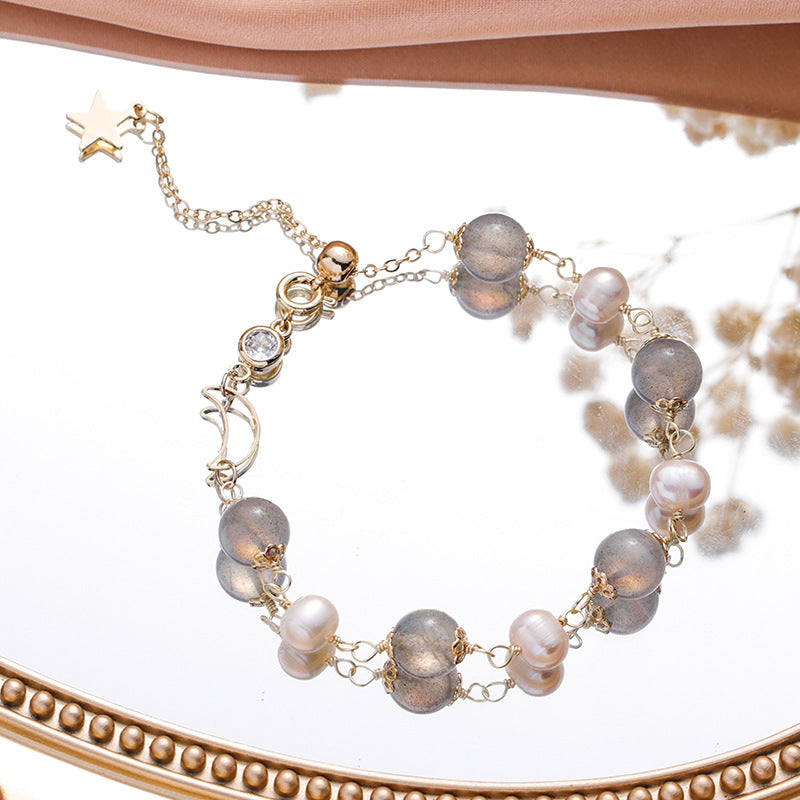Fortune's Favor Sterling Silver Bracelet with Moonlight Stone, Freshwater Pearl, and Crystal